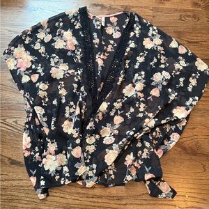 Floral Black Kimono Top